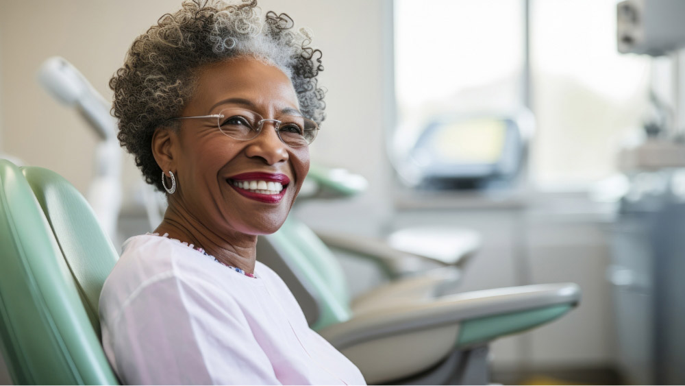 Elderly Woman Smiling in Dentist Chair 2